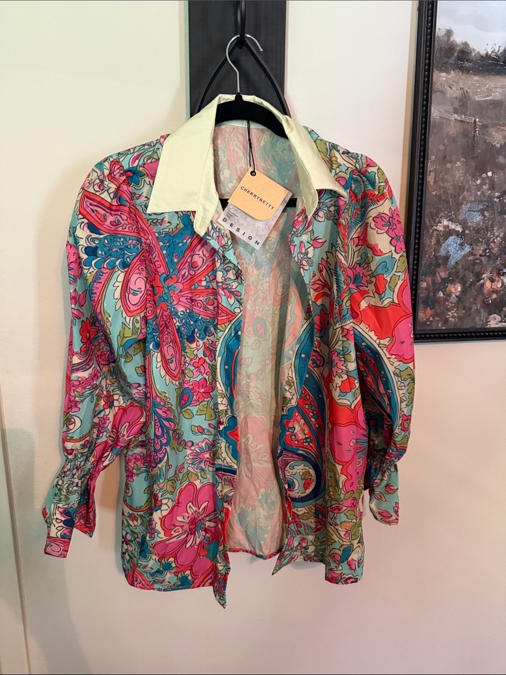 Cherry Betty NWT Floral Paisley Blazer Jacket Pink Blue Size Large